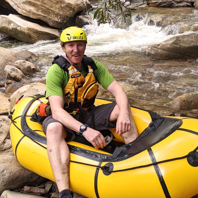 Mike Welling on a pack raft
